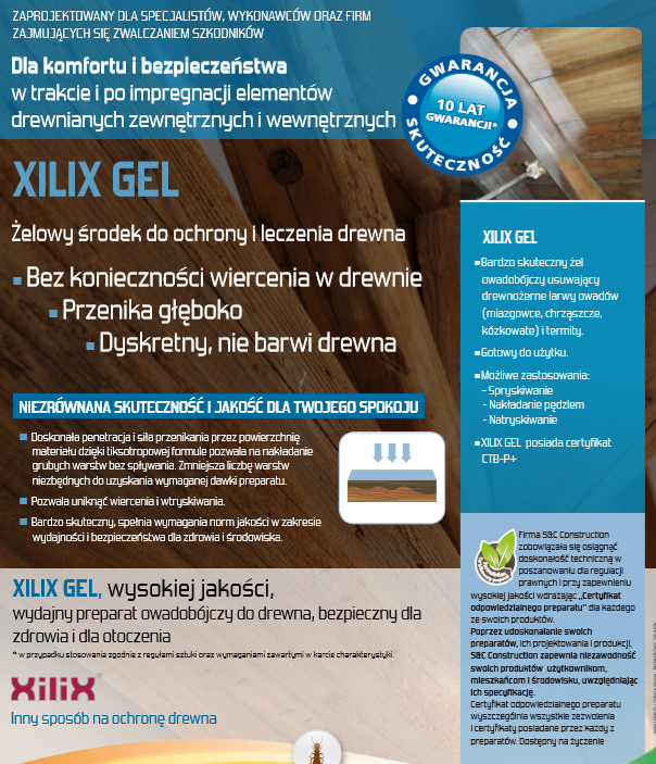 Xilix gel - skuteczny spos&oacute;b na szkodniki drewna - zwalczanie szczur&oacute;w i myszy, zwalczanie much mr&oacute;wek, oprysk na kleszcze i komary, zwalczanie pluskiew, dezynfekcja urzęd&oacute;w, dezynfekcja klimatyzacja, dezynfekcja i sprzątanie po zmarłych, gazowanie zb&oacute;ż silos&oacute;w magazyn&oacute;w, zamgławianie termiczne ulv, usuwanie roztoczy alergen&oacute;w, ozonowanie mieszkań klimatyzacji, usuwanie grzyb&oacute;w pleśni bakterii, wdrożenie haccp punkty krytyczne, audyt biologa terenowego brc, dokumentacja haccp ghp gmp, szkolenia dla pracownik&oacute;w ifs haccp, sprzątanie poddaszy strych&oacute;w piwnic, usuwanie odchod&oacute;w gołębi i innych ptak&oacute;w, sprzątanie i odkażanie po zgonach, zwalczanie roztoczy i ich alergen&oacute;w, odgrzybianie, likwidacja pleśni grzyb&oacute;w alergen&oacute;w, izolacja pozioma przy zawilgoceniu mur&oacute;w piwnic, osuszanie budynk&oacute;w i mieszkań, usuwanie wilgoci, badania laboratoryjne pleśni grzyb&oacute;w, pobieranie pr&oacute;bek z powietrza i r&oacute;żnych innych powierzchni